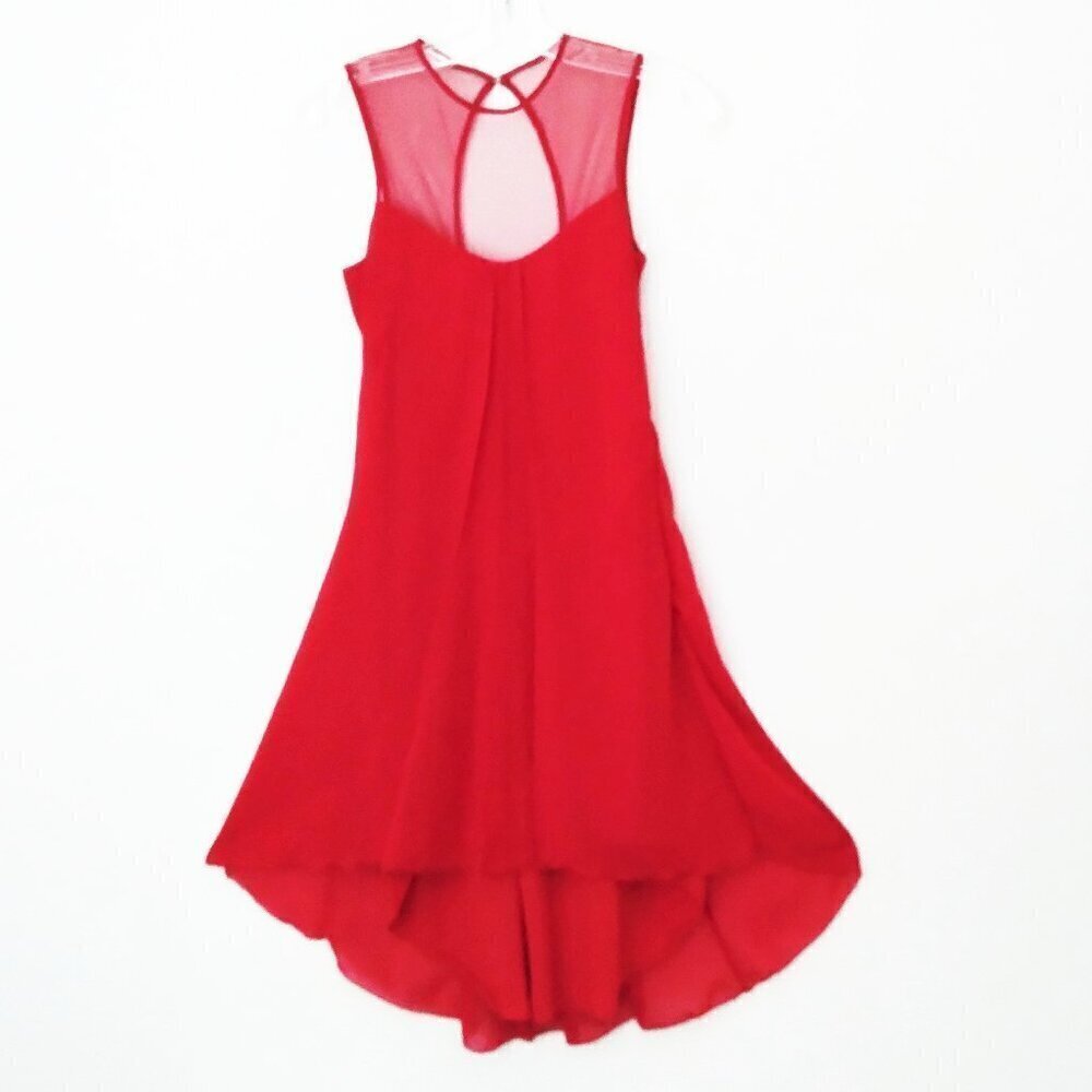Dress The Population Red HiLo  3 Tiered Flowy Chiffon & Mesh Sheath Dress  Sz XS